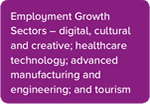 Employment growth sectors - digital, cultural and creative; healthcare technology; advanced manufacturingand engineering; and tourism