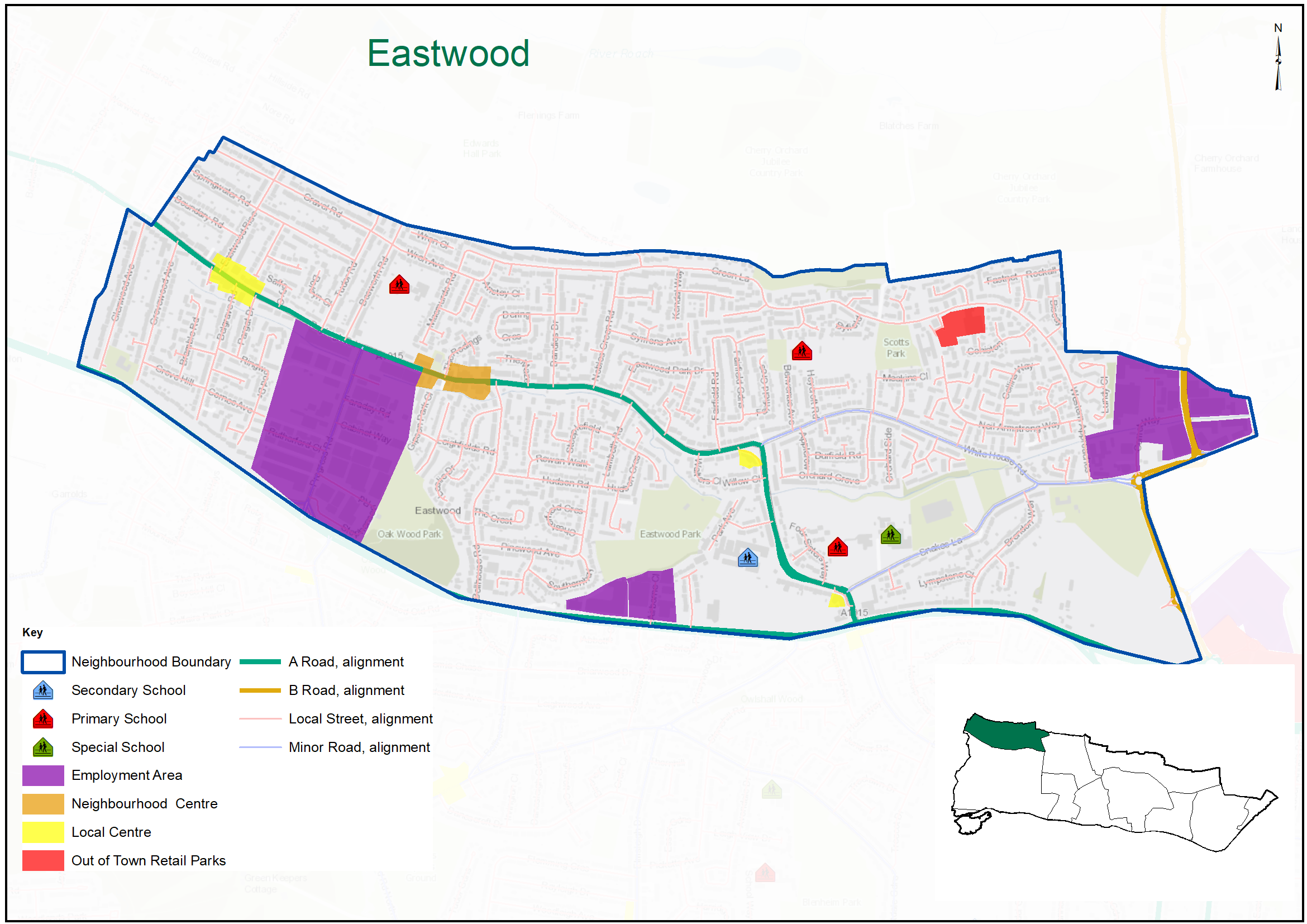 Eastwood profile showing key characteristics of the neighbourhood including previous housing growth; potential new homes; transport connections; education and healthcare provision; business and commercial areas; green space and car ownership.