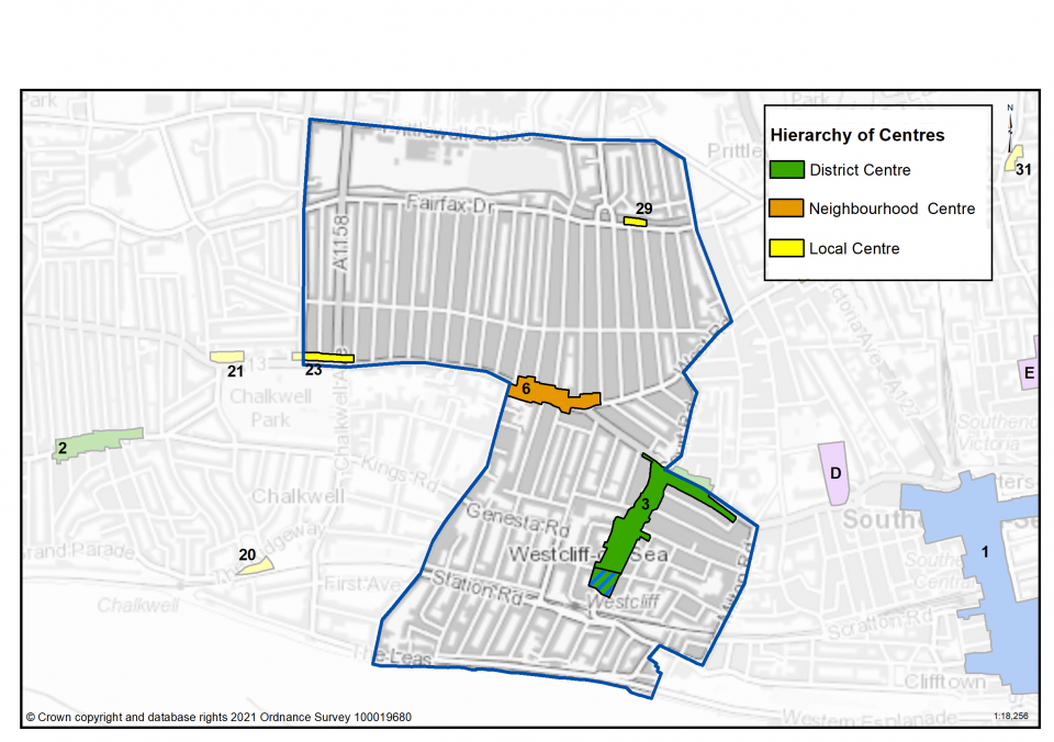 Map Showing Retails areas in Westcliff